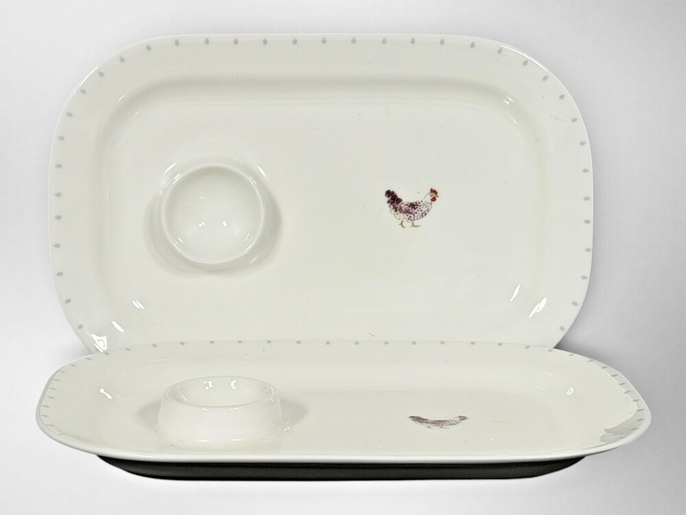 Sophie Allport Chicken Fine Bone China Egg Cup Breakfast Plates Set of 2 UK